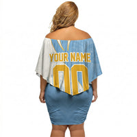 Personalized Argentina Football Fan Pride Off Shoulder Short Dress Sun Of May Motif With Distressed Textures And Waves