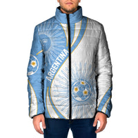 Personalized Argentina Football Fan Pride Padded Jacket Sun Of May Motif With Distressed Textures And Waves