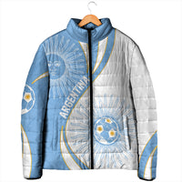 Personalized Argentina Football Fan Pride Padded Jacket Sun Of May Motif With Distressed Textures And Waves