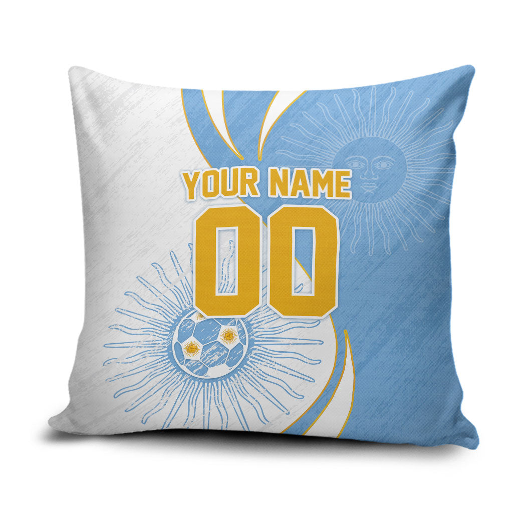 Personalized Argentina Football Fan Pride Pillow Cover Sun Of May Motif With Distressed Textures And Waves