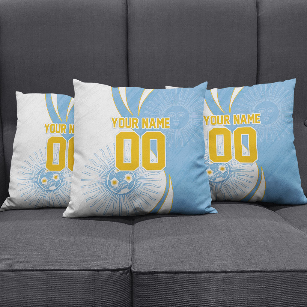 Personalized Argentina Football Fan Pride Pillow Cover Sun Of May Motif With Distressed Textures And Waves
