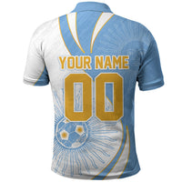 Personalized Argentina Football Fan Pride Polo Shirt Sun Of May Motif With Distressed Textures And Waves