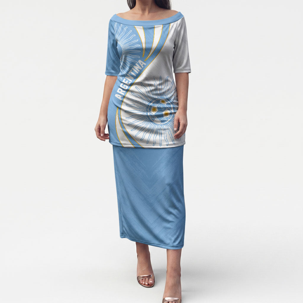 Personalized Argentina Football Fan Pride Puletasi Sun Of May Motif With Distressed Textures And Waves
