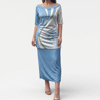 Personalized Argentina Football Fan Pride Puletasi Sun Of May Motif With Distressed Textures And Waves