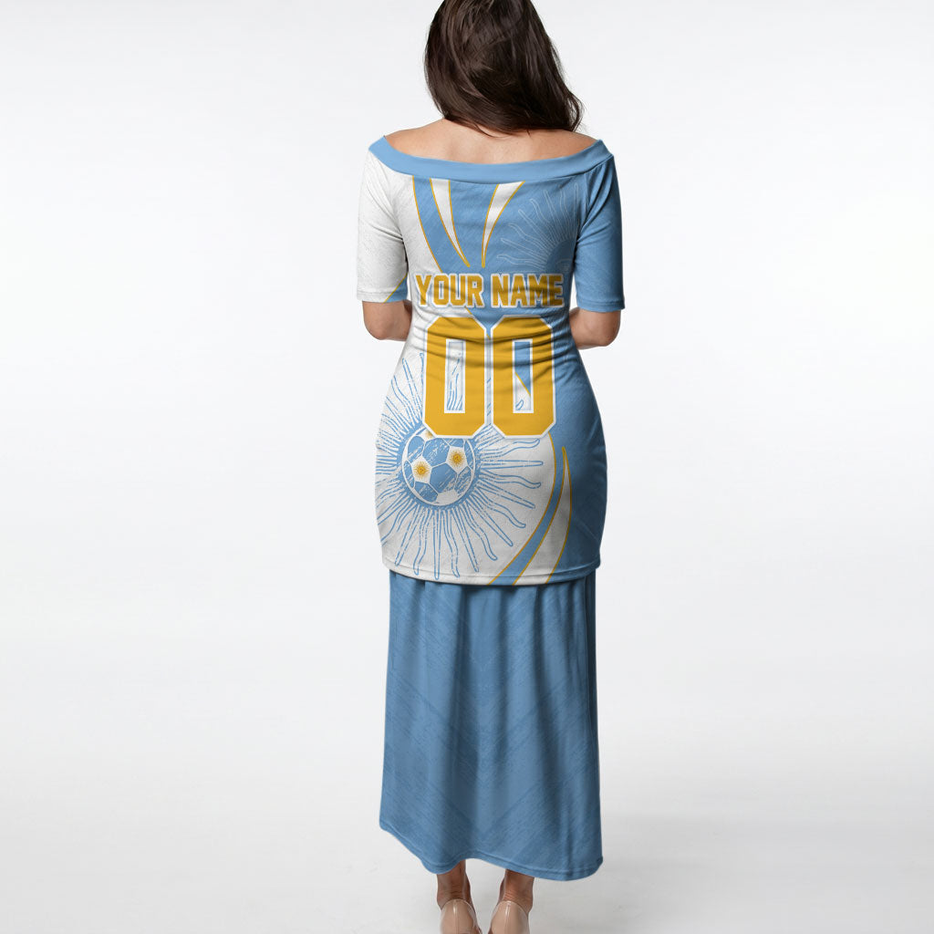 Personalized Argentina Football Fan Pride Puletasi Sun Of May Motif With Distressed Textures And Waves