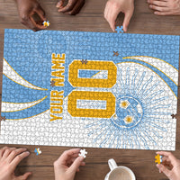 Personalized Argentina Football Fan Pride Puzzle Sun Of May Motif With Distressed Textures And Waves
