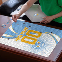 Personalized Argentina Football Fan Pride Puzzle Sun Of May Motif With Distressed Textures And Waves