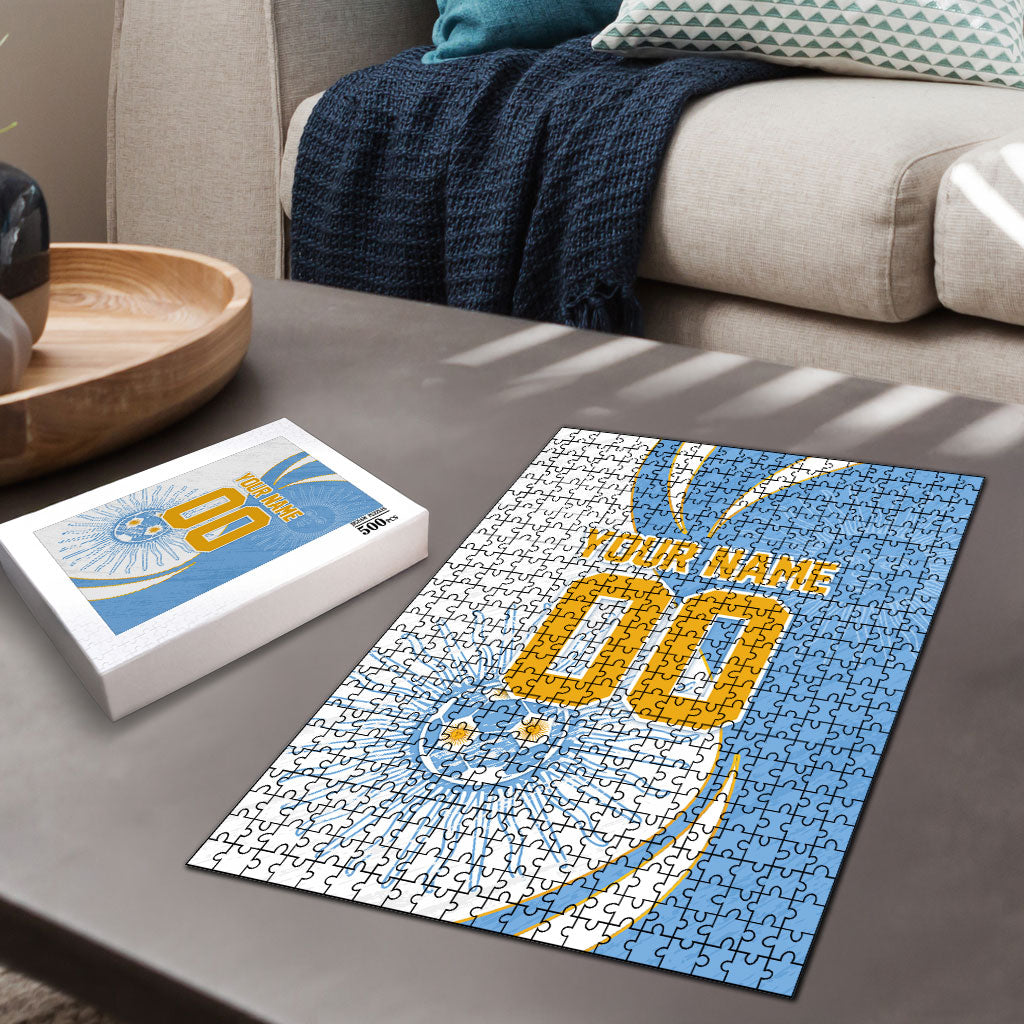 Personalized Argentina Football Fan Pride Puzzle Sun Of May Motif With Distressed Textures And Waves