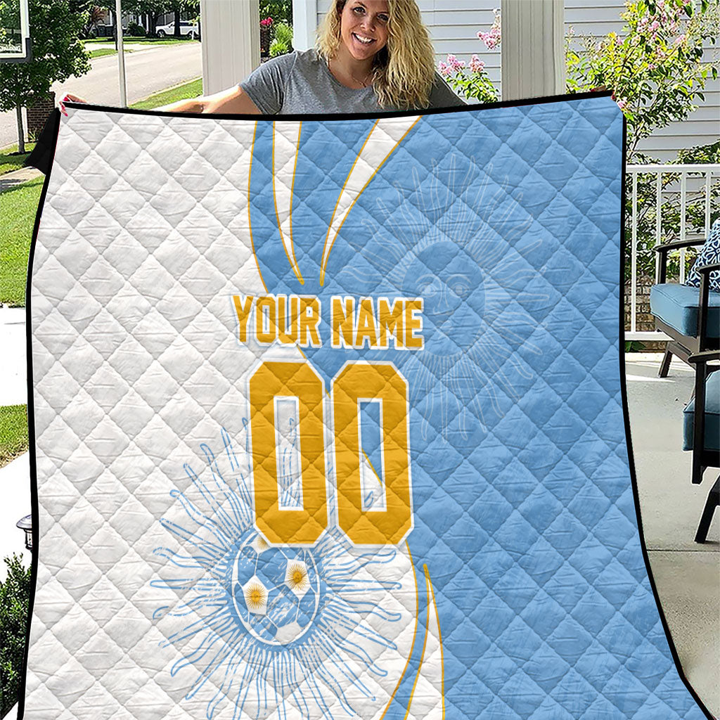 Personalized Argentina Football Fan Pride Quilt Sun Of May Motif With Distressed Textures And Waves