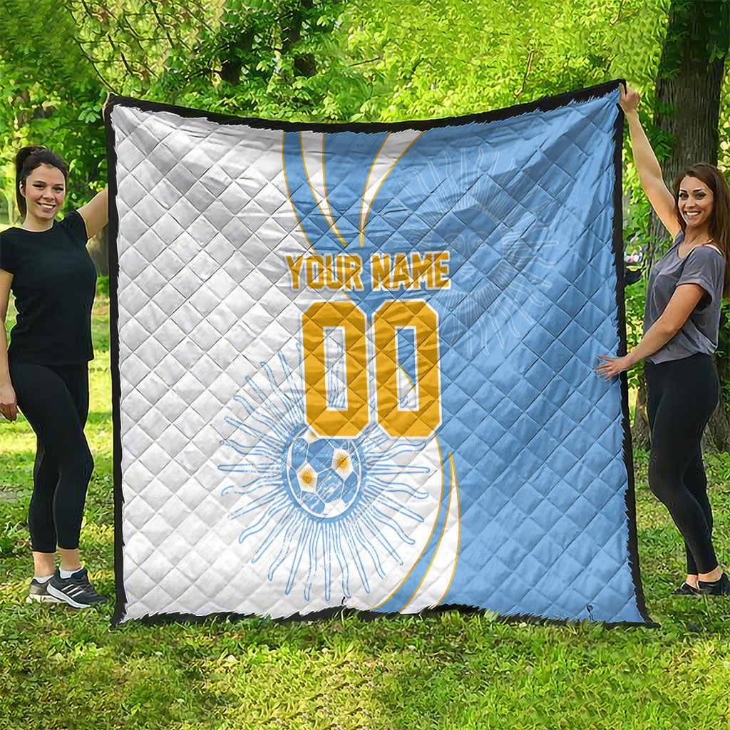 Personalized Argentina Football Fan Pride Quilt Sun Of May Motif With Distressed Textures And Waves