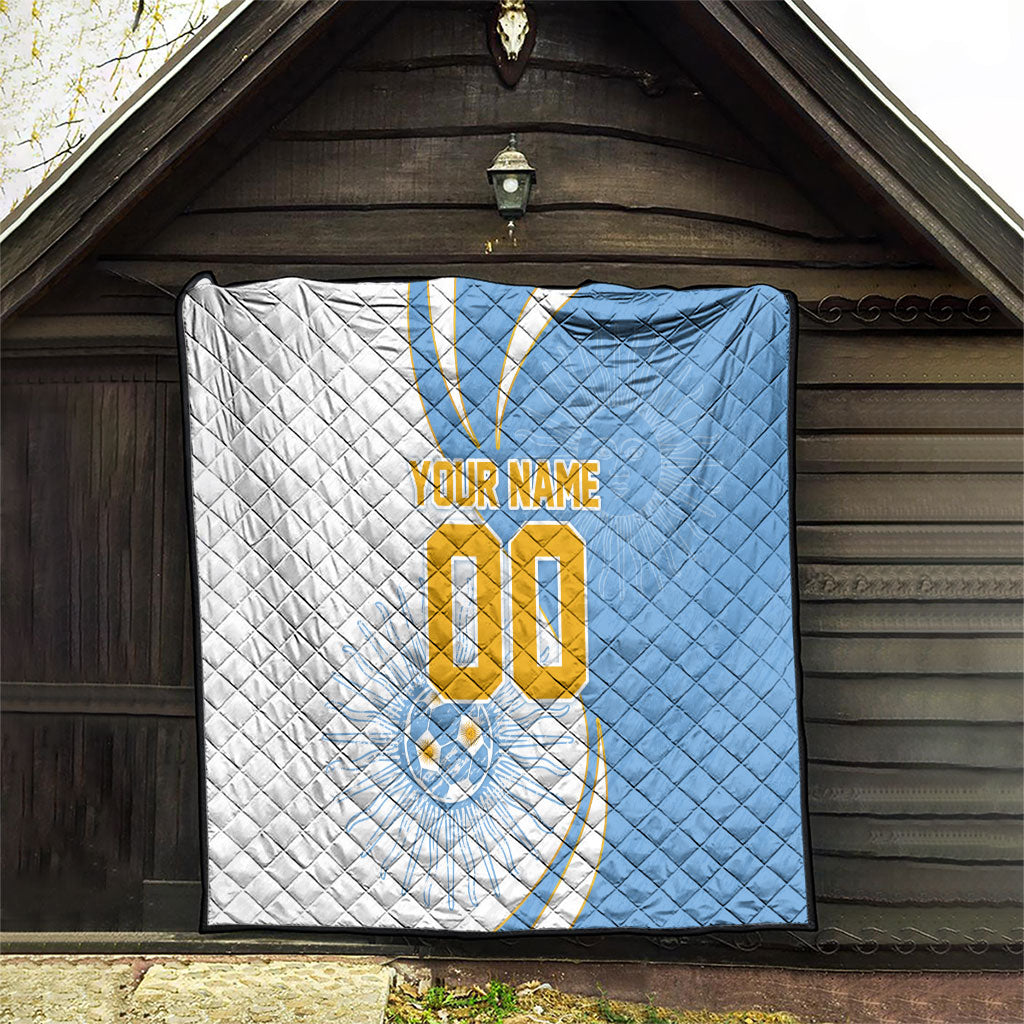 Personalized Argentina Football Fan Pride Quilt Sun Of May Motif With Distressed Textures And Waves