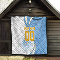 Personalized Argentina Football Fan Pride Quilt Sun Of May Motif With Distressed Textures And Waves