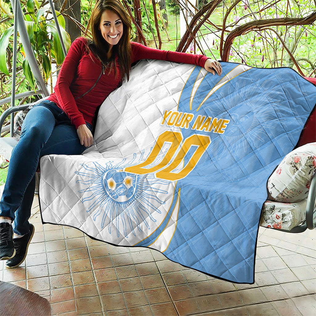 Personalized Argentina Football Fan Pride Quilt Sun Of May Motif With Distressed Textures And Waves