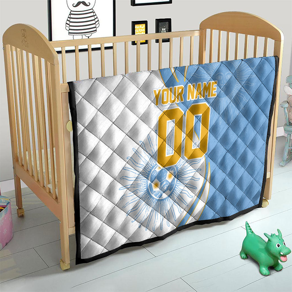 Personalized Argentina Football Fan Pride Quilt Sun Of May Motif With Distressed Textures And Waves