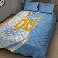 Personalized Argentina Football Fan Pride Quilt Bed Set Sun Of May Motif With Distressed Textures And Waves