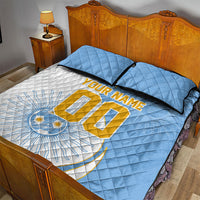Personalized Argentina Football Fan Pride Quilt Bed Set Sun Of May Motif With Distressed Textures And Waves