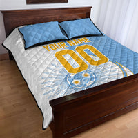 Personalized Argentina Football Fan Pride Quilt Bed Set Sun Of May Motif With Distressed Textures And Waves