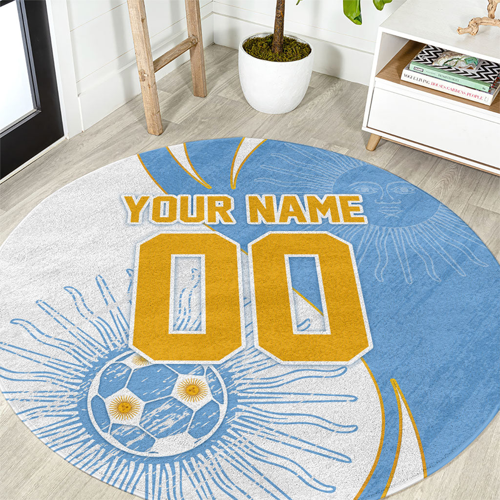 Personalized Argentina Football Fan Pride Round Carpet Sun Of May Motif With Distressed Textures And Waves