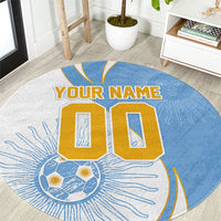 Personalized Argentina Football Fan Pride Round Carpet Sun Of May Motif With Distressed Textures And Waves