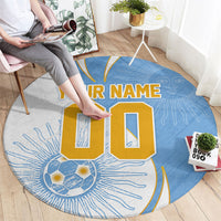 Personalized Argentina Football Fan Pride Round Carpet Sun Of May Motif With Distressed Textures And Waves