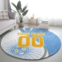 Personalized Argentina Football Fan Pride Round Carpet Sun Of May Motif With Distressed Textures And Waves