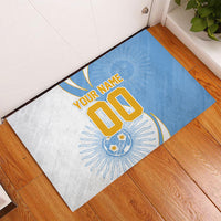 Personalized Argentina Football Fan Pride Rubber Doormat Sun Of May Motif With Distressed Textures And Waves
