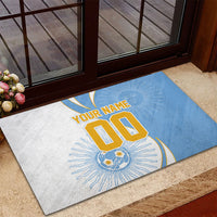 Personalized Argentina Football Fan Pride Rubber Doormat Sun Of May Motif With Distressed Textures And Waves
