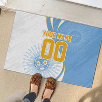 Personalized Argentina Football Fan Pride Rubber Doormat Sun Of May Motif With Distressed Textures And Waves