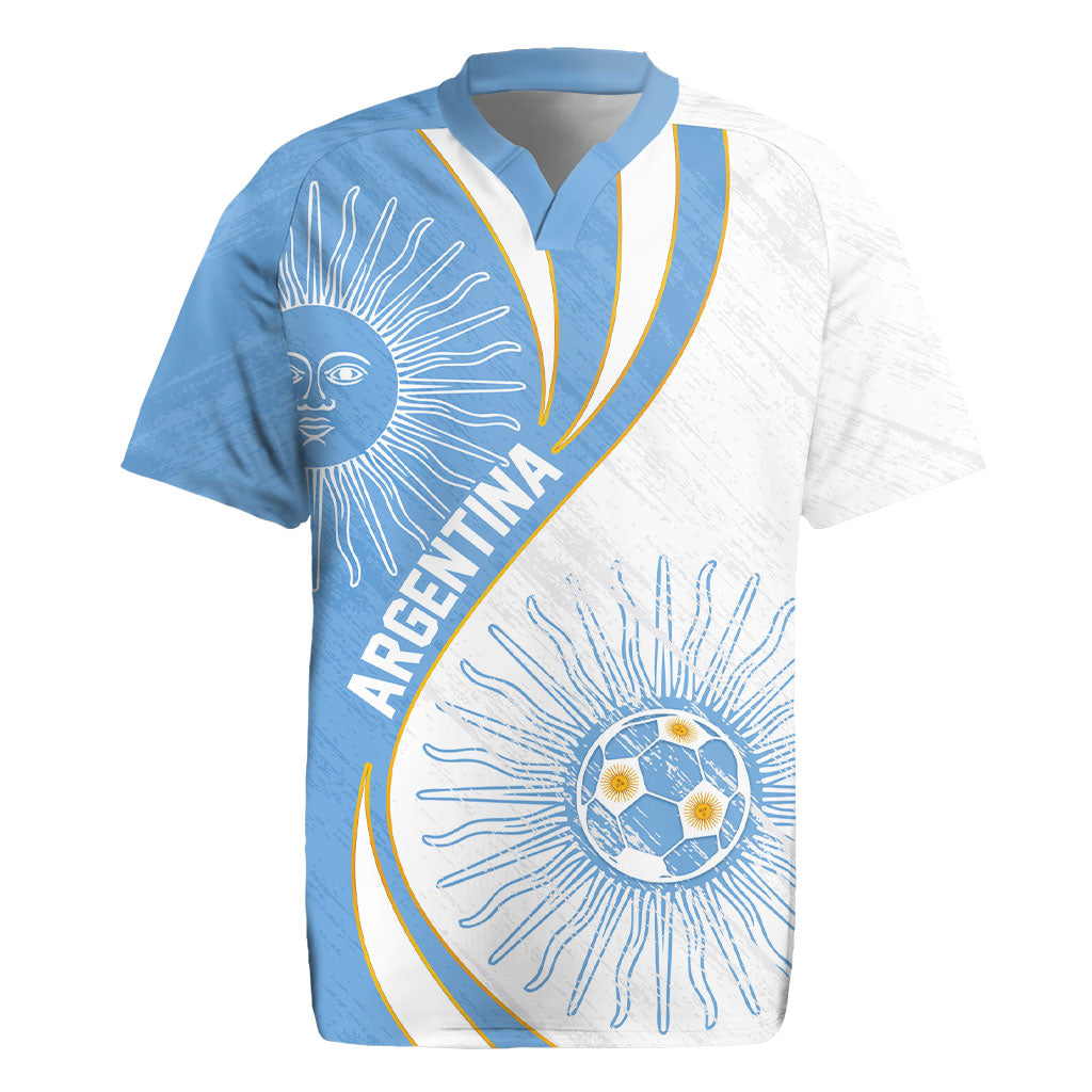 Personalized Argentina Football Fan Pride Rugby Jersey Sun Of May Motif With Distressed Textures And Waves