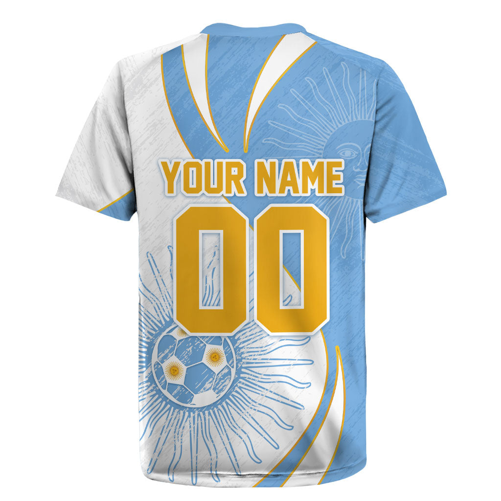 Personalized Argentina Football Fan Pride Rugby Jersey Sun Of May Motif With Distressed Textures And Waves