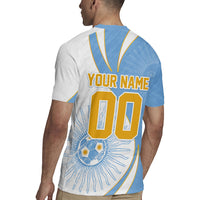 Personalized Argentina Football Fan Pride Rugby Jersey Sun Of May Motif With Distressed Textures And Waves