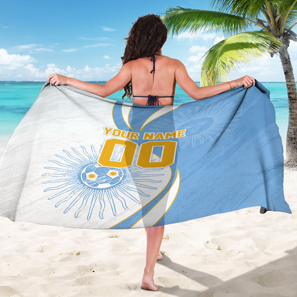 Personalized Argentina Football Fan Pride Sarong Sun Of May Motif With Distressed Textures And Waves