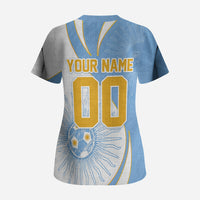 Personalized Argentina Football Fan Pride Scrub Top Sun Of May Motif With Distressed Textures And Waves
