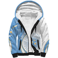 Personalized Argentina Football Fan Pride Sherpa Hoodie Sun Of May Motif With Distressed Textures And Waves