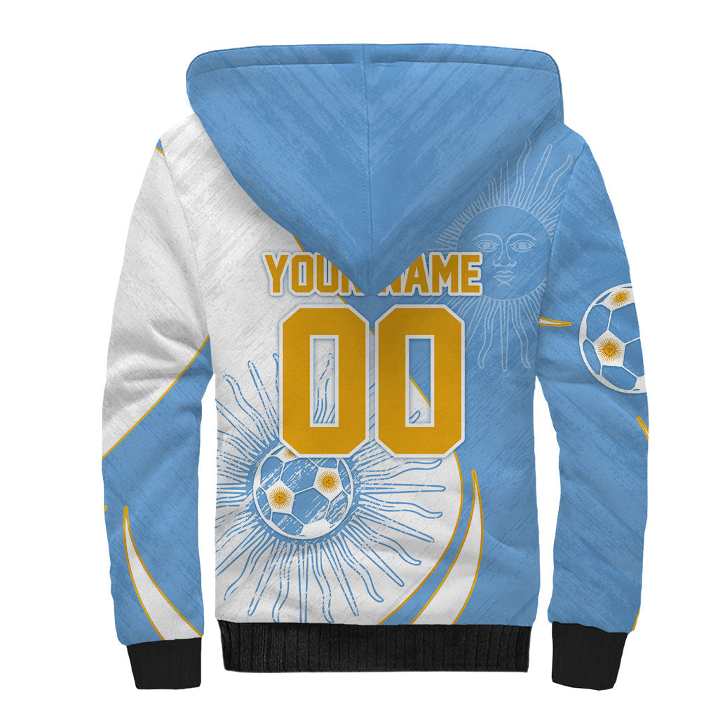 Personalized Argentina Football Fan Pride Sherpa Hoodie Sun Of May Motif With Distressed Textures And Waves