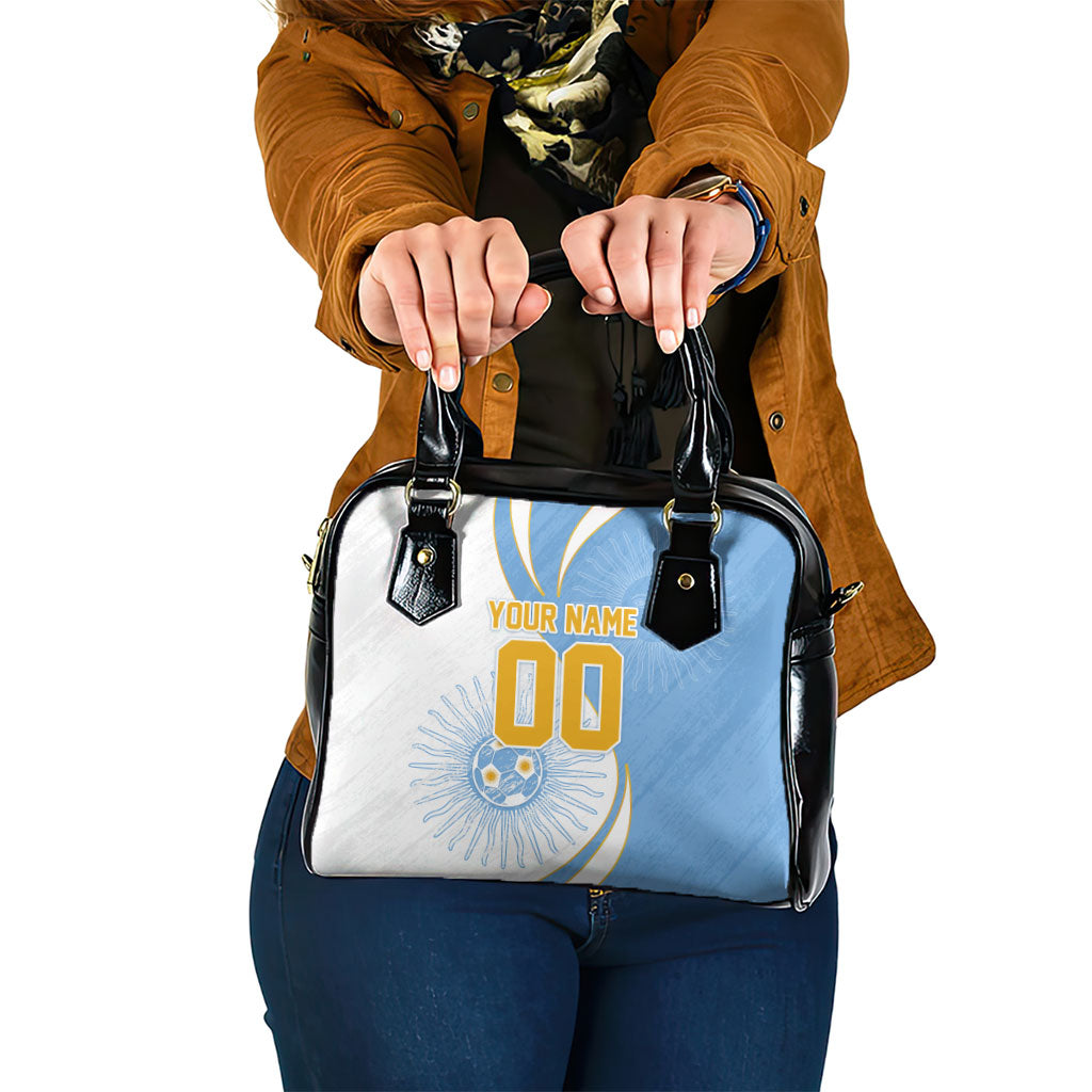 Personalized Argentina Football Fan Pride Shoulder Handbag Sun Of May Motif With Distressed Textures And Waves