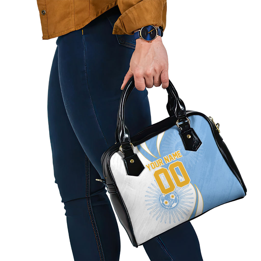 Personalized Argentina Football Fan Pride Shoulder Handbag Sun Of May Motif With Distressed Textures And Waves