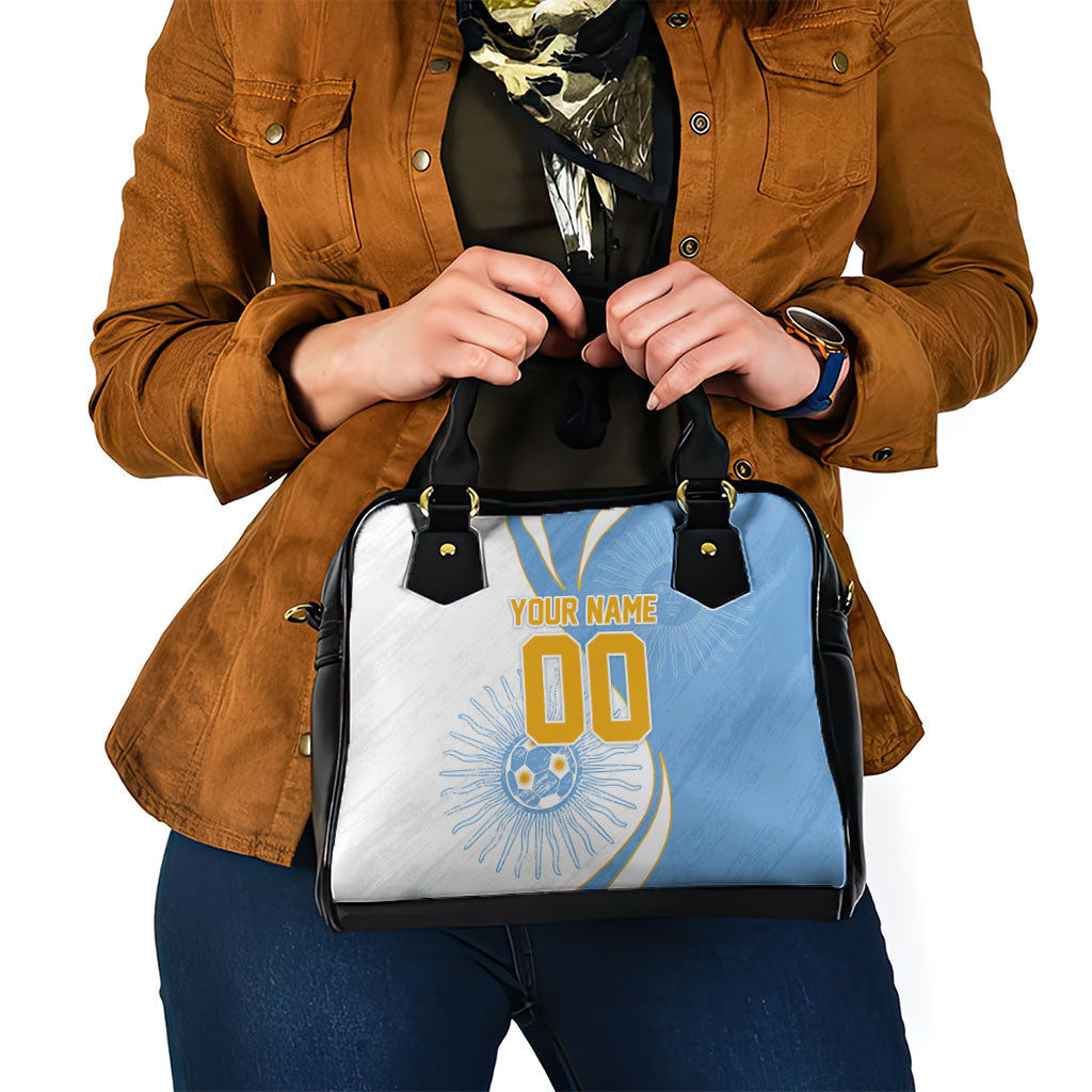 Personalized Argentina Football Fan Pride Shoulder Handbag Sun Of May Motif With Distressed Textures And Waves
