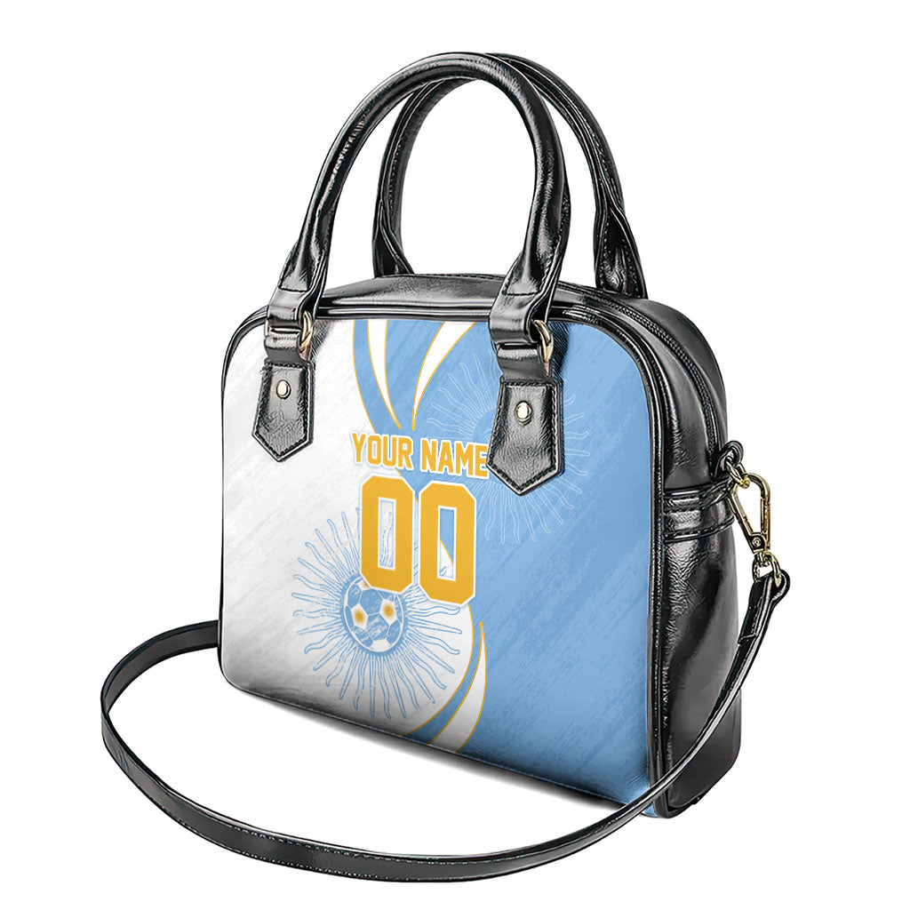Personalized Argentina Football Fan Pride Shoulder Handbag Sun Of May Motif With Distressed Textures And Waves