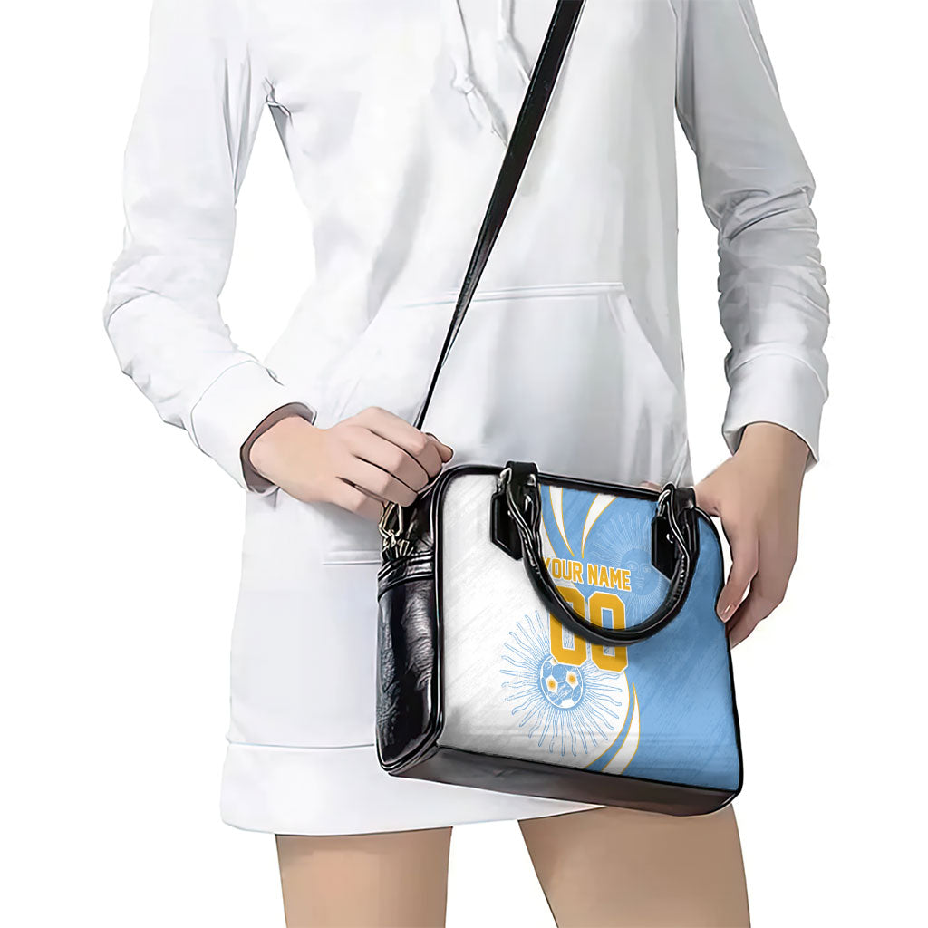Personalized Argentina Football Fan Pride Shoulder Handbag Sun Of May Motif With Distressed Textures And Waves