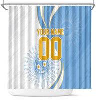 Personalized Argentina Football Fan Pride Shower Curtain Sun Of May Motif With Distressed Textures And Waves