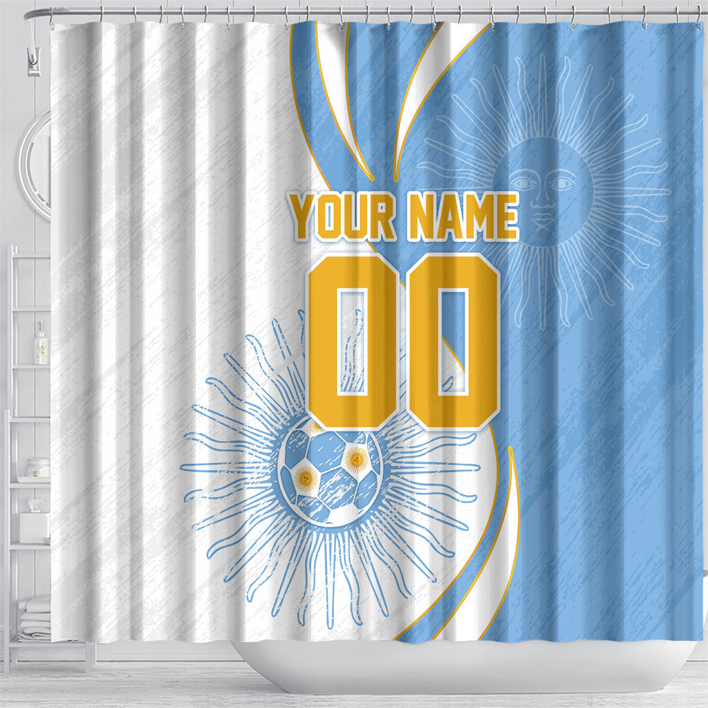 Personalized Argentina Football Fan Pride Shower Curtain Sun Of May Motif With Distressed Textures And Waves