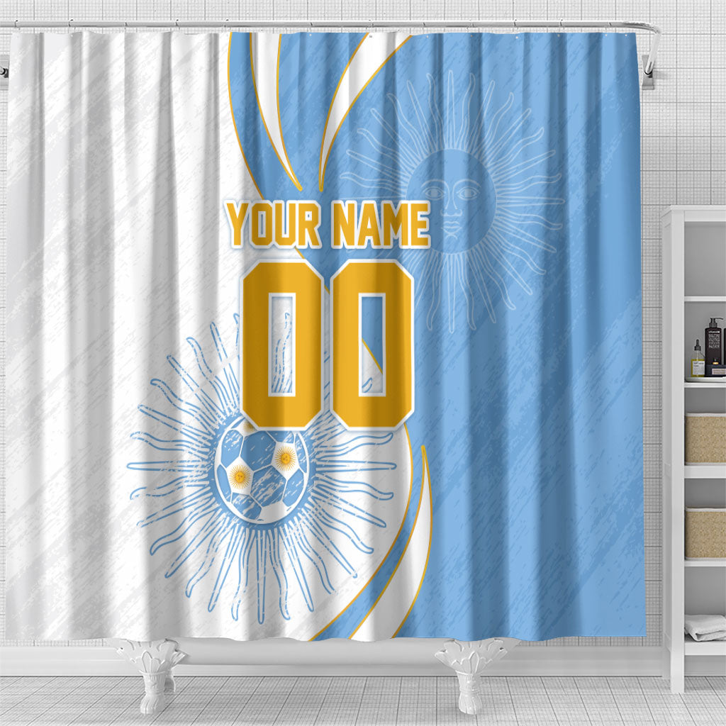 Personalized Argentina Football Fan Pride Shower Curtain Sun Of May Motif With Distressed Textures And Waves