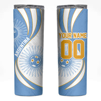 Personalized Argentina Football Fan Pride Skinny Tumbler Sun Of May Motif With Distressed Textures And Waves