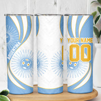 Personalized Argentina Football Fan Pride Skinny Tumbler Sun Of May Motif With Distressed Textures And Waves