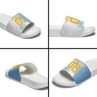 Personalized Argentina Football Fan Pride Slide Sandals Sun Of May Motif With Distressed Textures And Waves