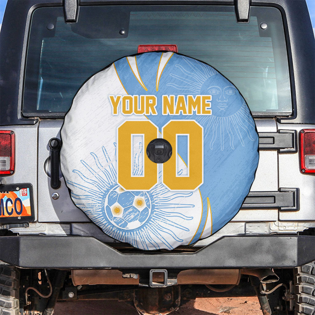 Personalized Argentina Football Fan Pride Spare Tire Cover Sun Of May Motif With Distressed Textures And Waves