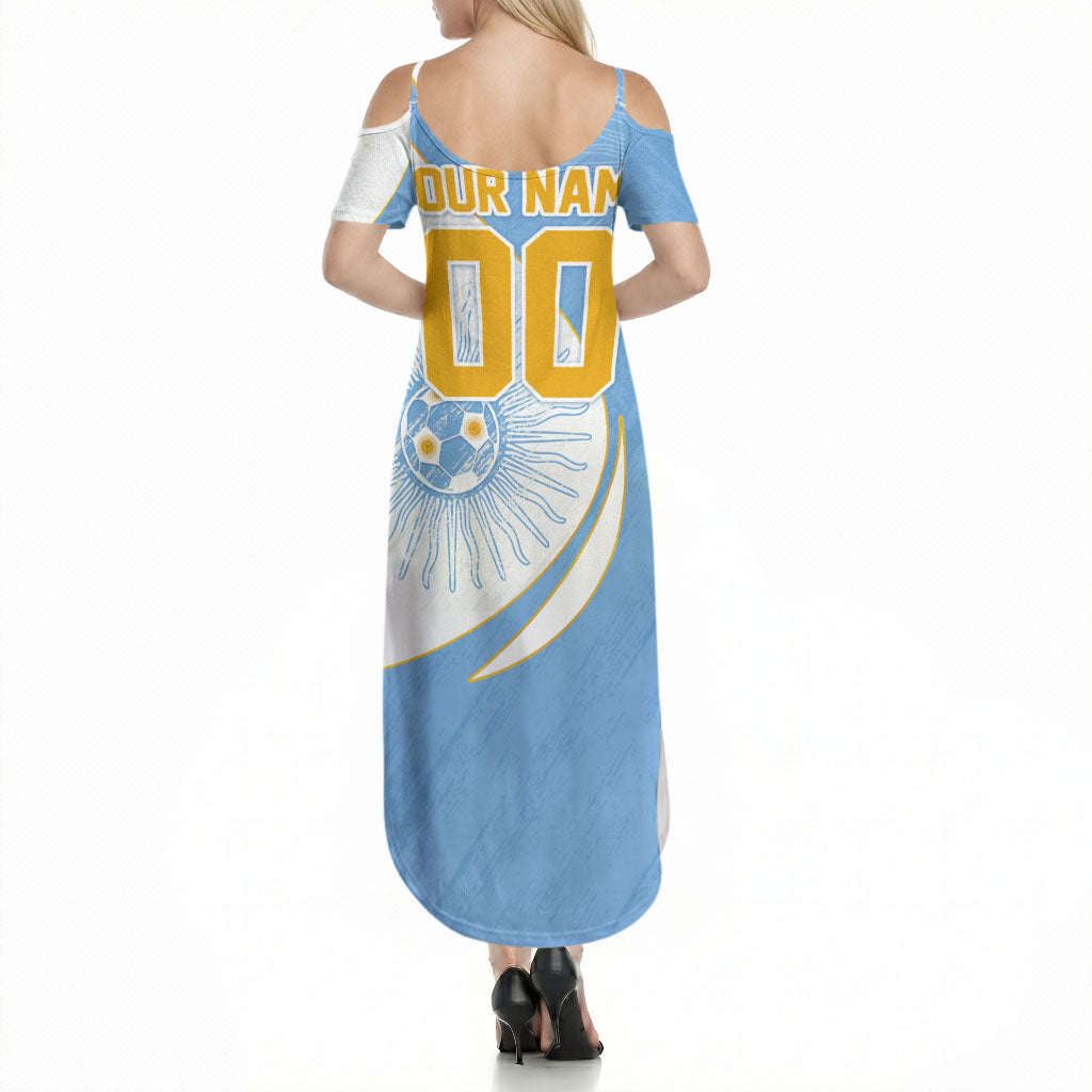 Personalized Argentina Football Fan Pride Summer Maxi Dress Sun Of May Motif With Distressed Textures And Waves