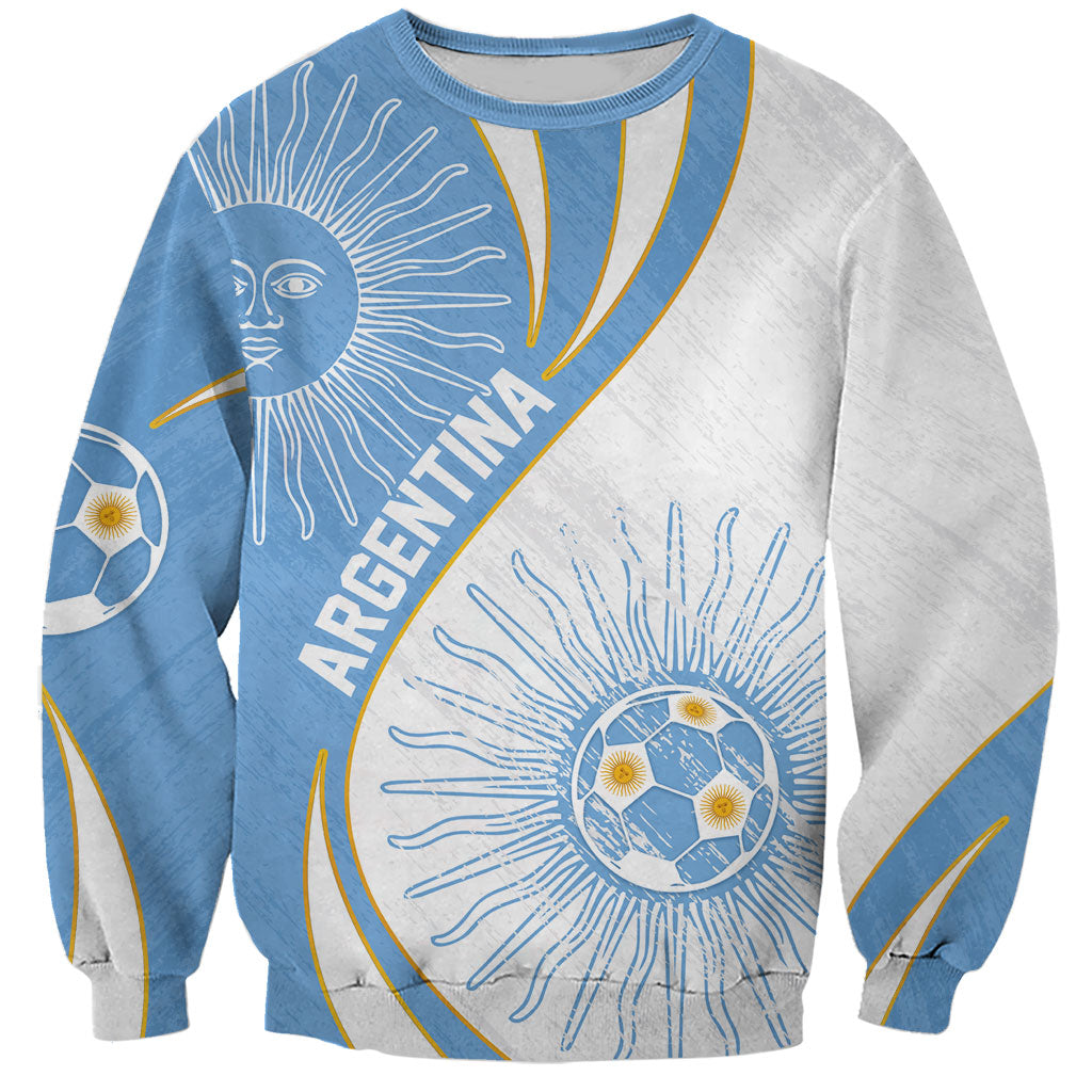 Personalized Argentina Football Fan Pride Sweatshirt Sun Of May Motif With Distressed Textures And Waves
