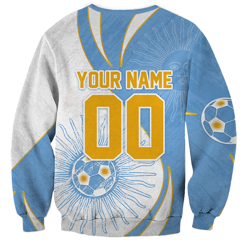 Personalized Argentina Football Fan Pride Sweatshirt Sun Of May Motif With Distressed Textures And Waves